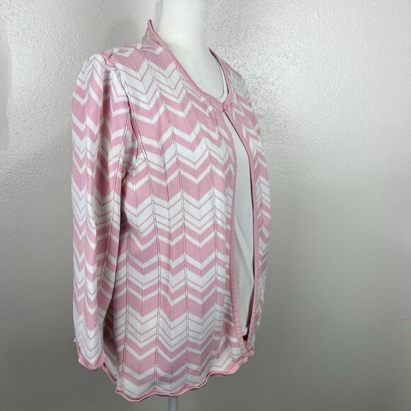 Vintage Alfred Dunner Sweater Women Extra Large Pink White Chevron Built In - Picture 3 of 16